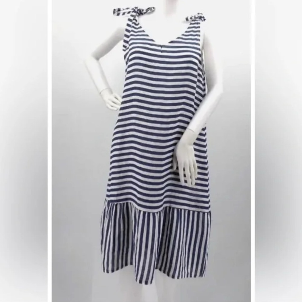 Francesca Bettini Sleeveless Dress Size Extra Small 100% Linen striped